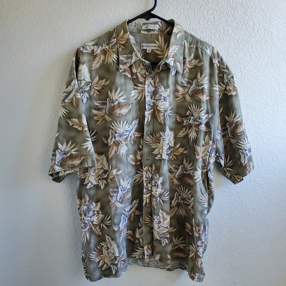 Pierre Cardin Other - Pierre Cardin Short Sleeve 100% Cotton Floral Hawaiian Shirt Green Gray XXL